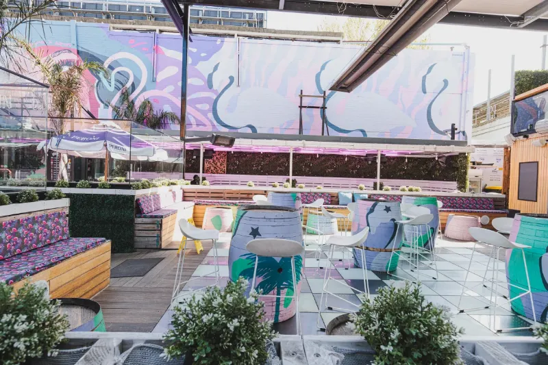 The open-air deck at Pink Lemonade, an outdoor bar on Swan Street, Richmond
